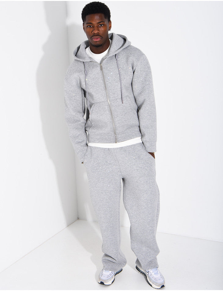 Rhinestone neoprene hooded jacket and pants set