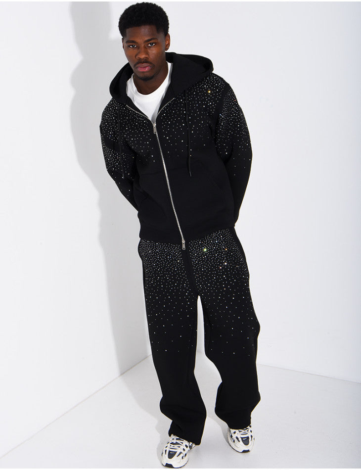 Rhinestone neoprene hooded jacket and pants set